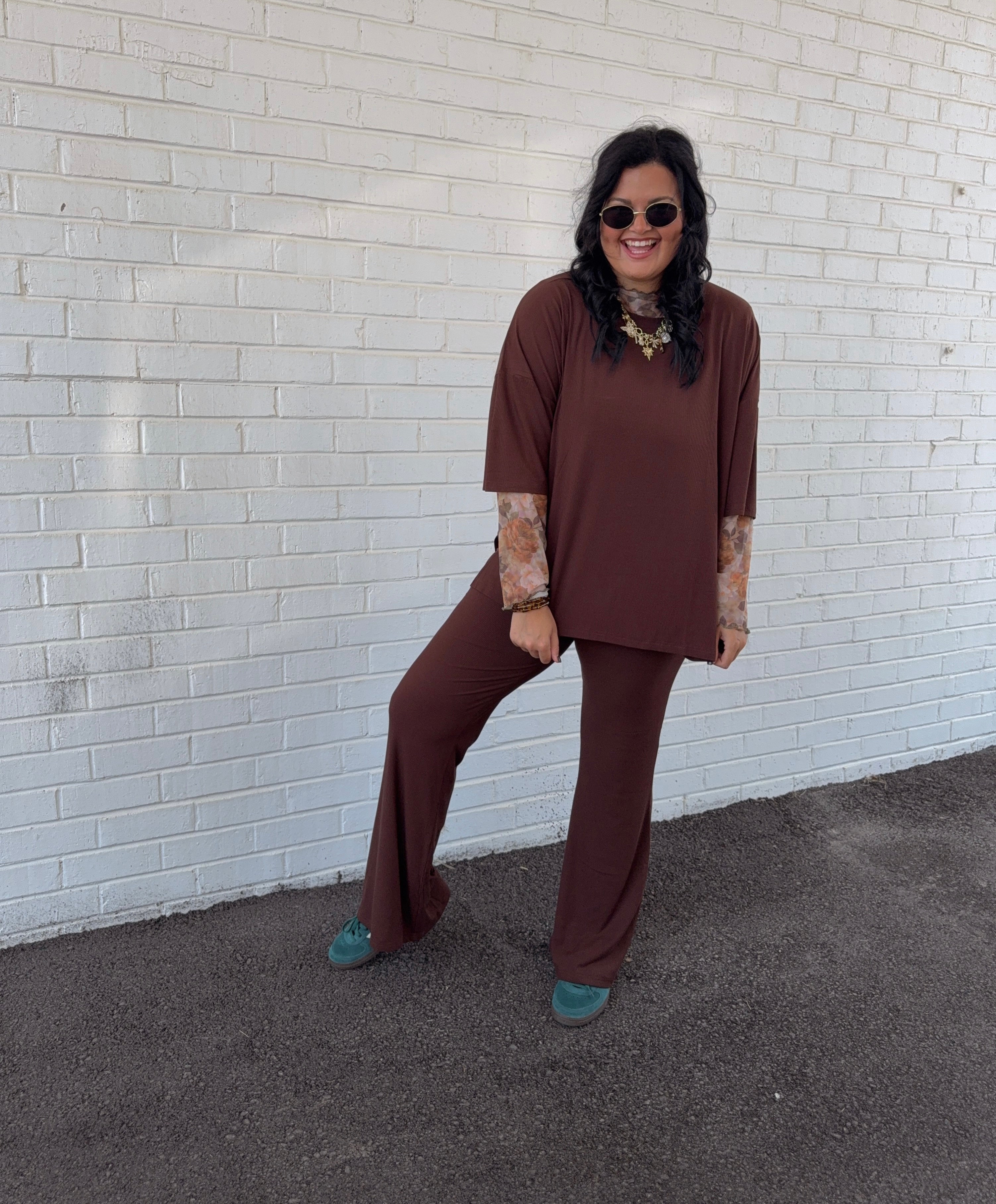 Rich Chocolate Womens Ribbed Daywear Pant Set