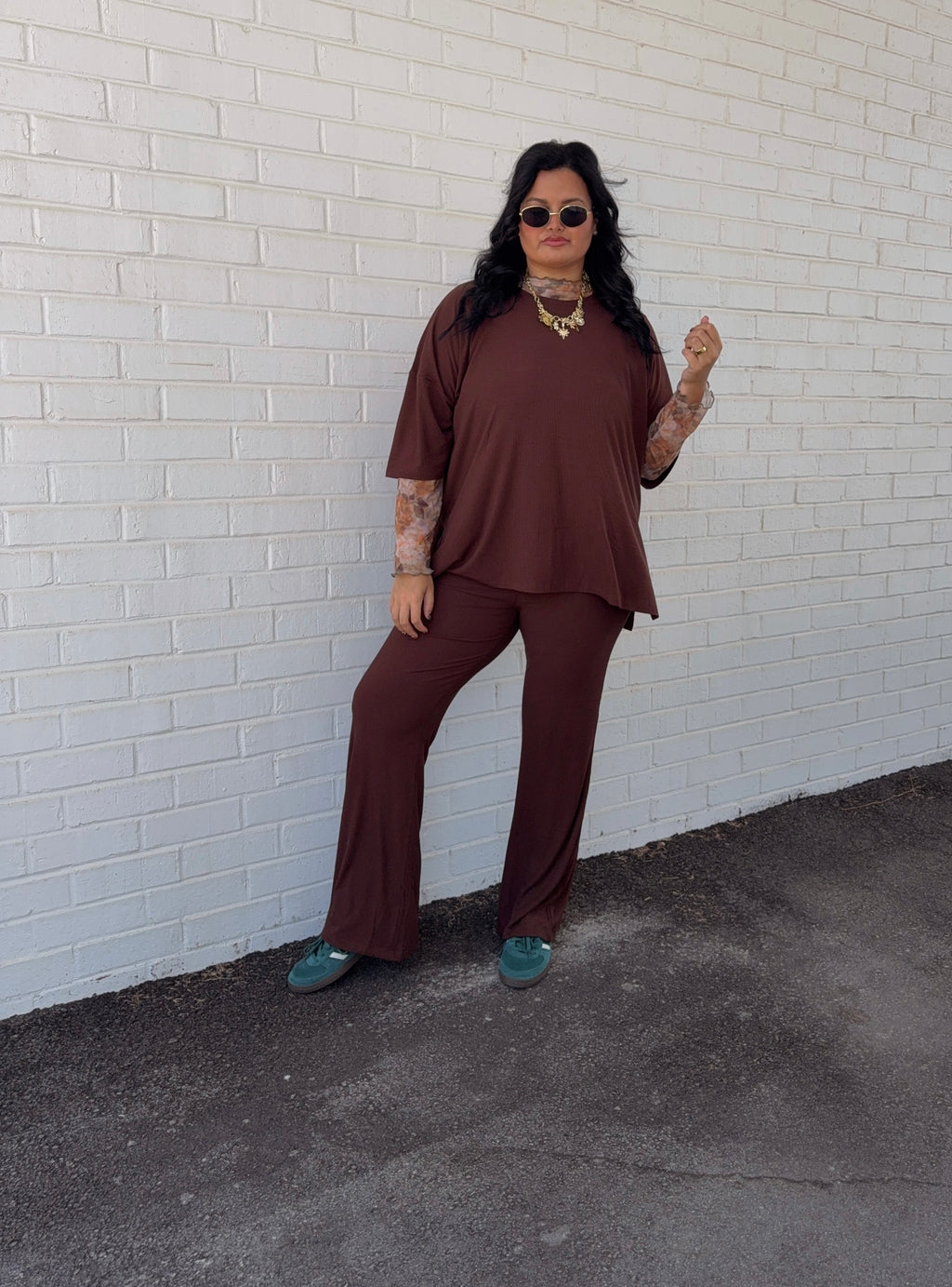 Rich Chocolate Womens Ribbed Daywear Pant Set