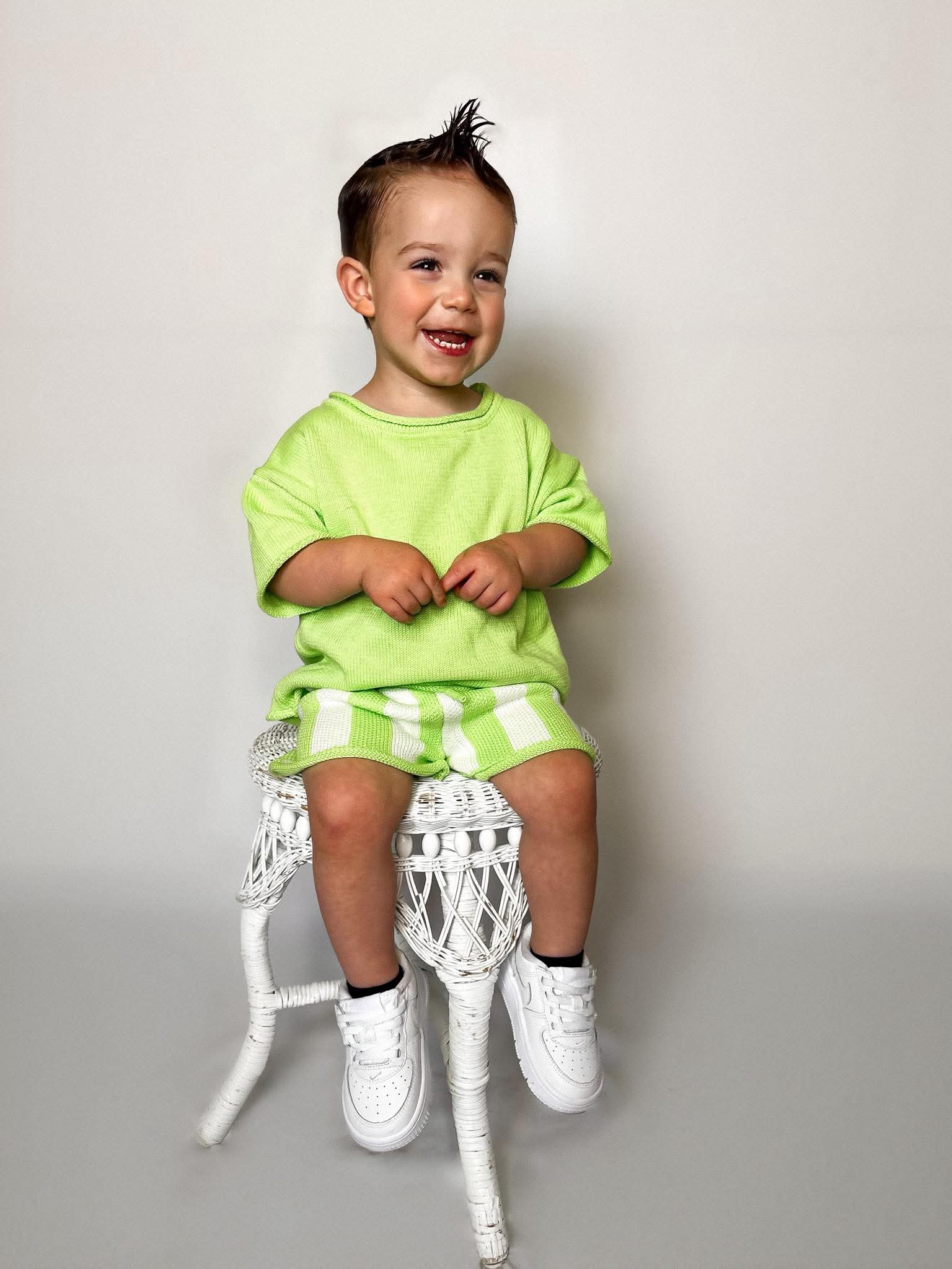 Lime Striped Knit Short Set