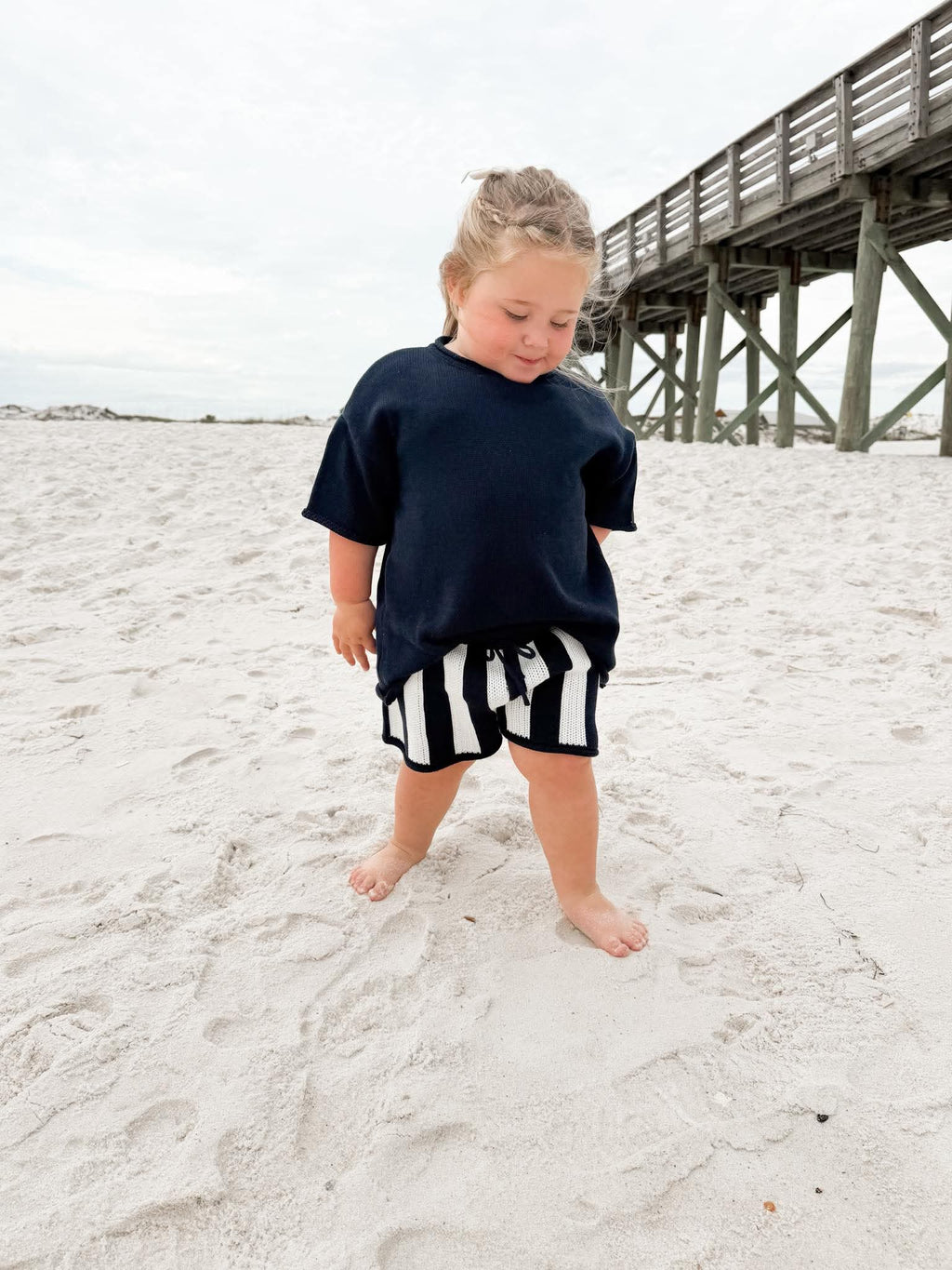 Navy Striped Knit Short Set