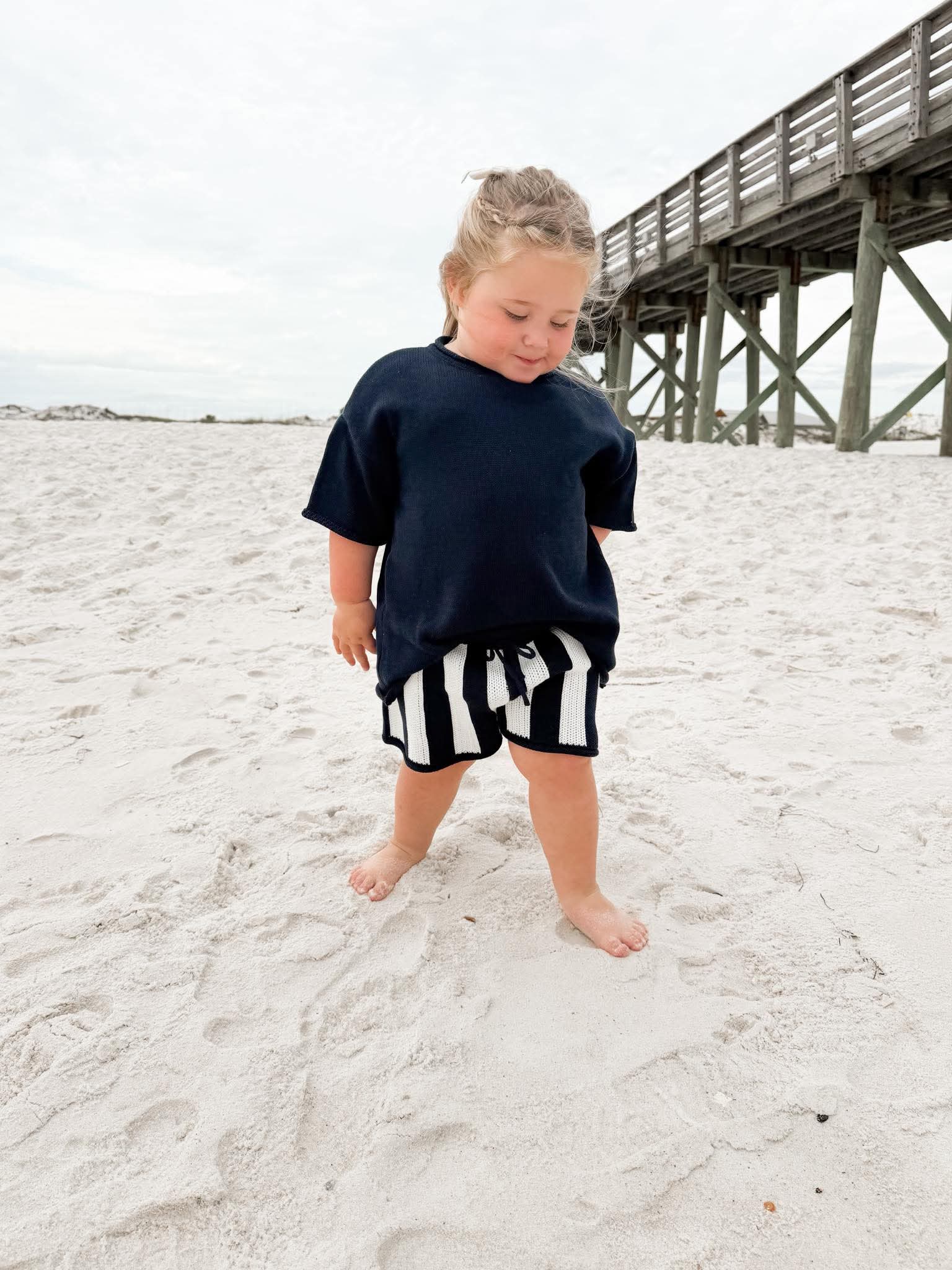 Navy Striped Knit Short Set