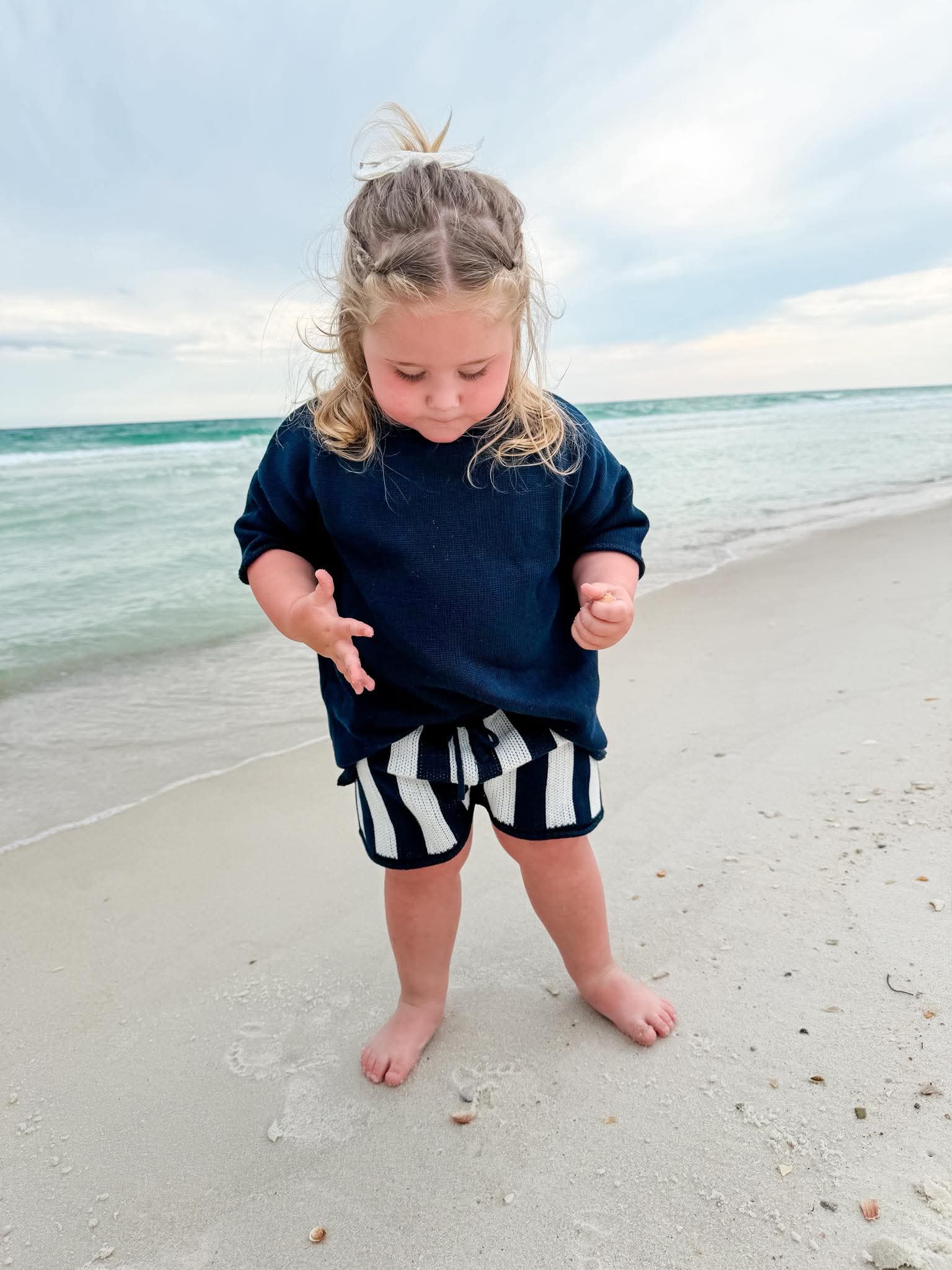 Navy Striped Knit Short Set