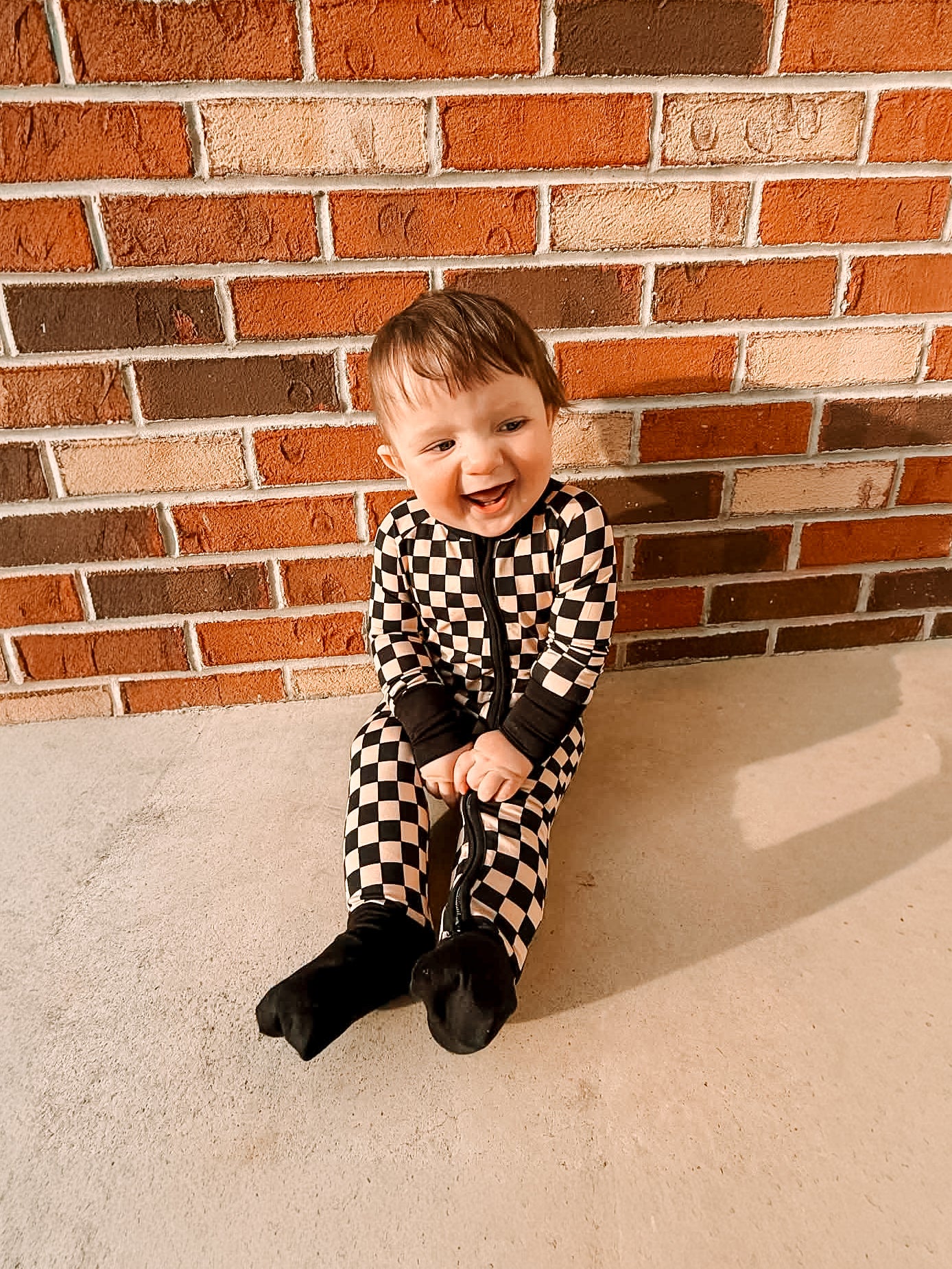 Cookies & Cream Checks Double Zippy Romper
