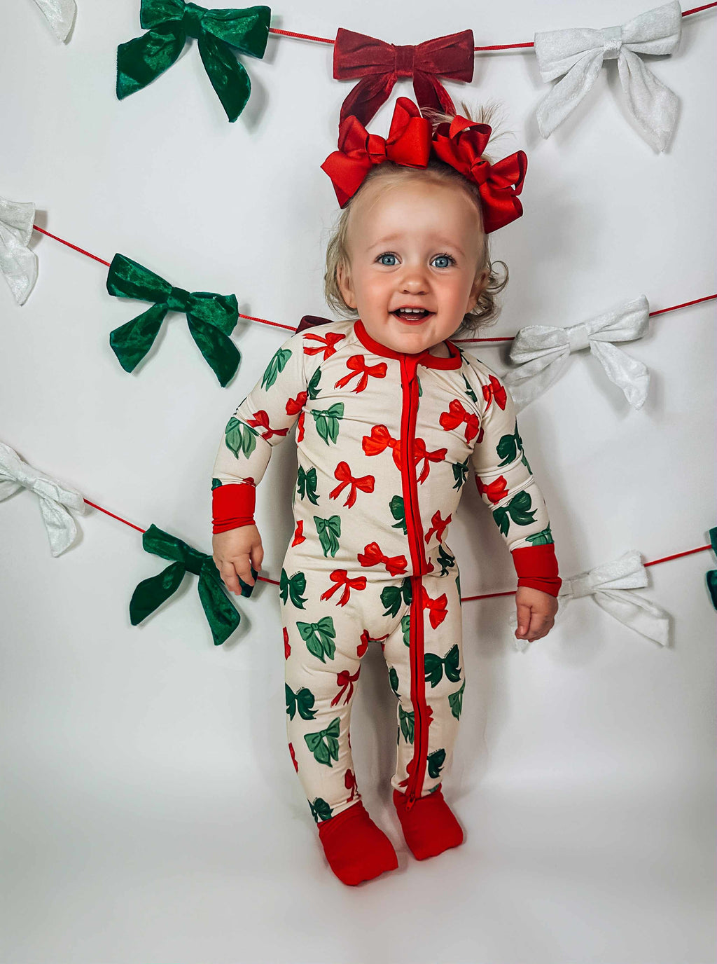 Bronx&Co. Christmas Bows Double Zippy Romper