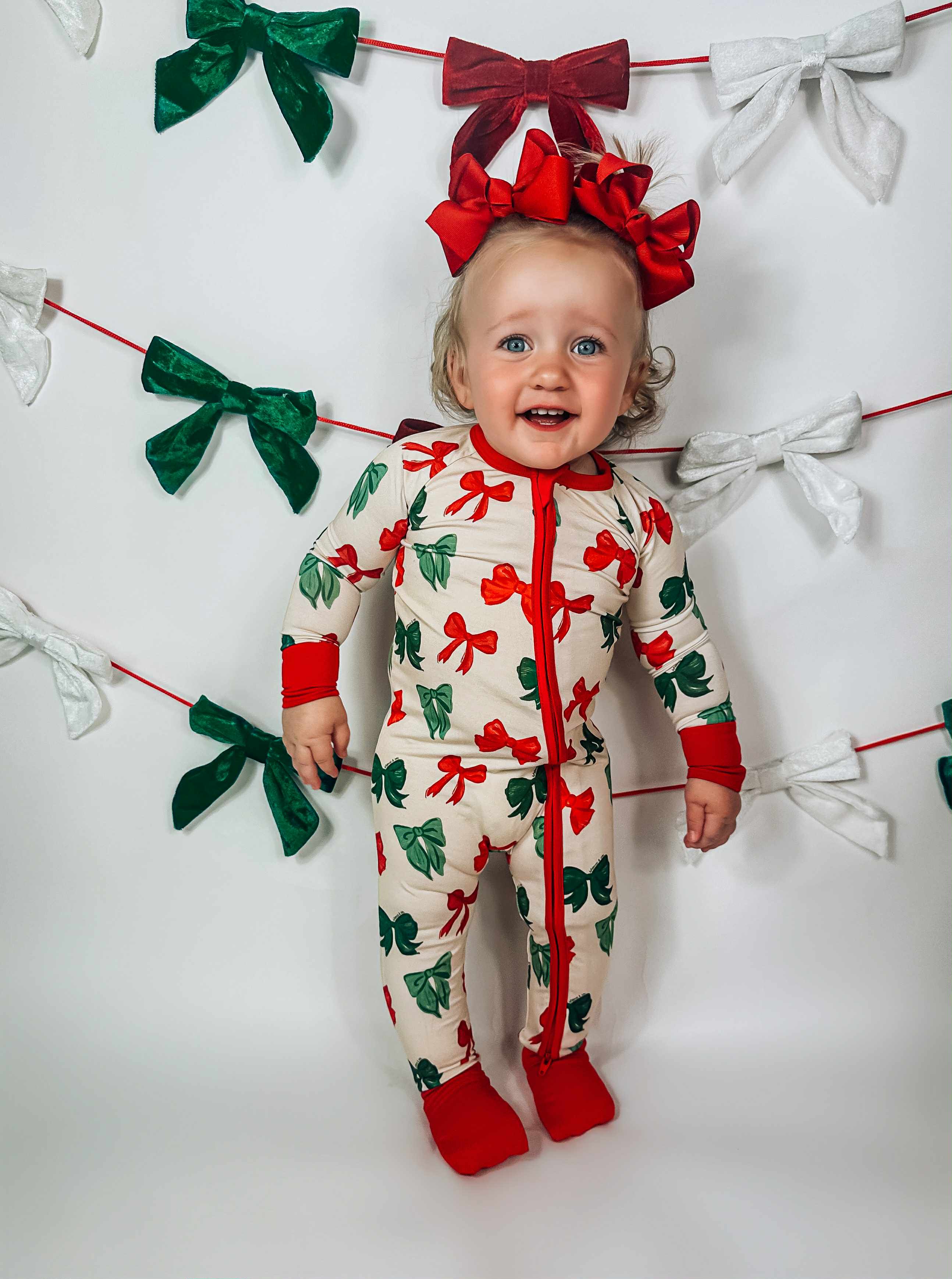 Bronx&Co. Christmas Bows Double Zippy Romper