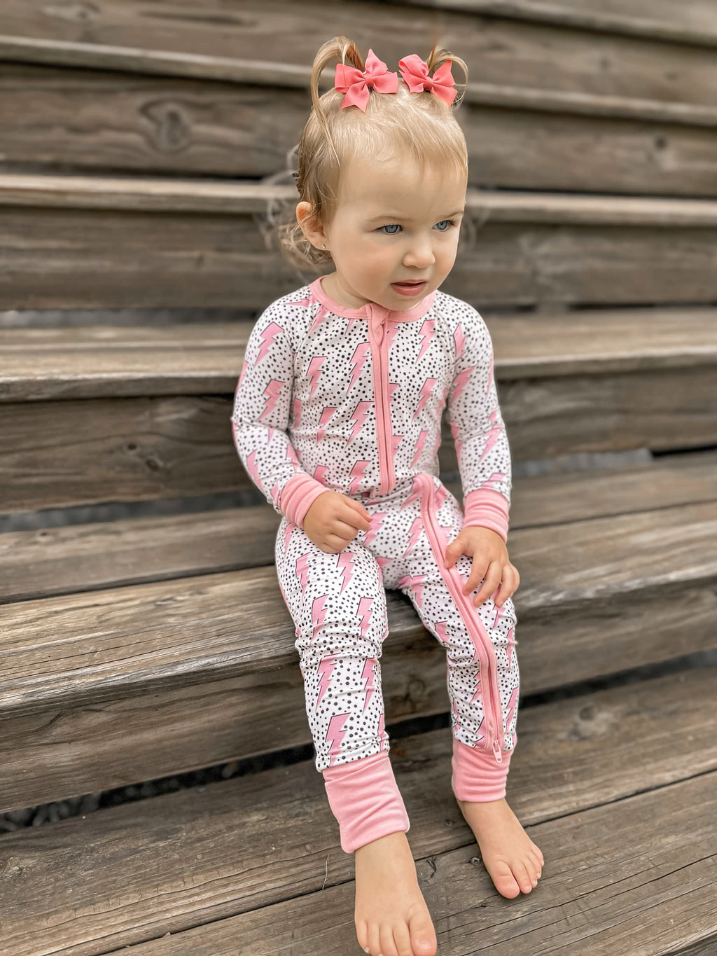 Pink Bolts Double Zippy Romper