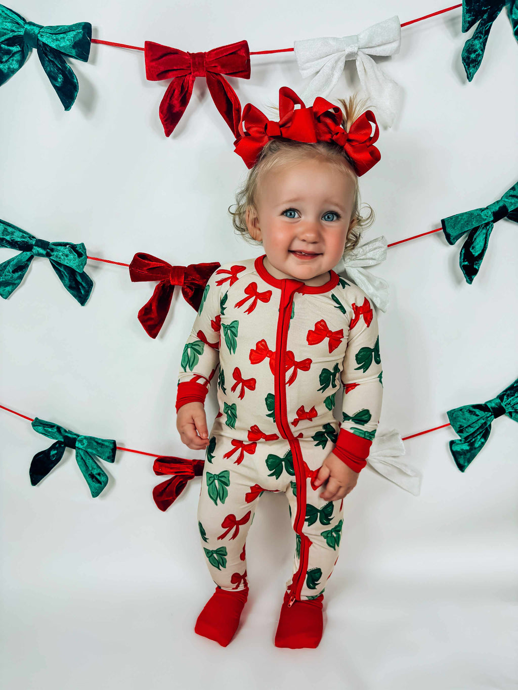 Bronx&Co. Christmas Bows Double Zippy Romper