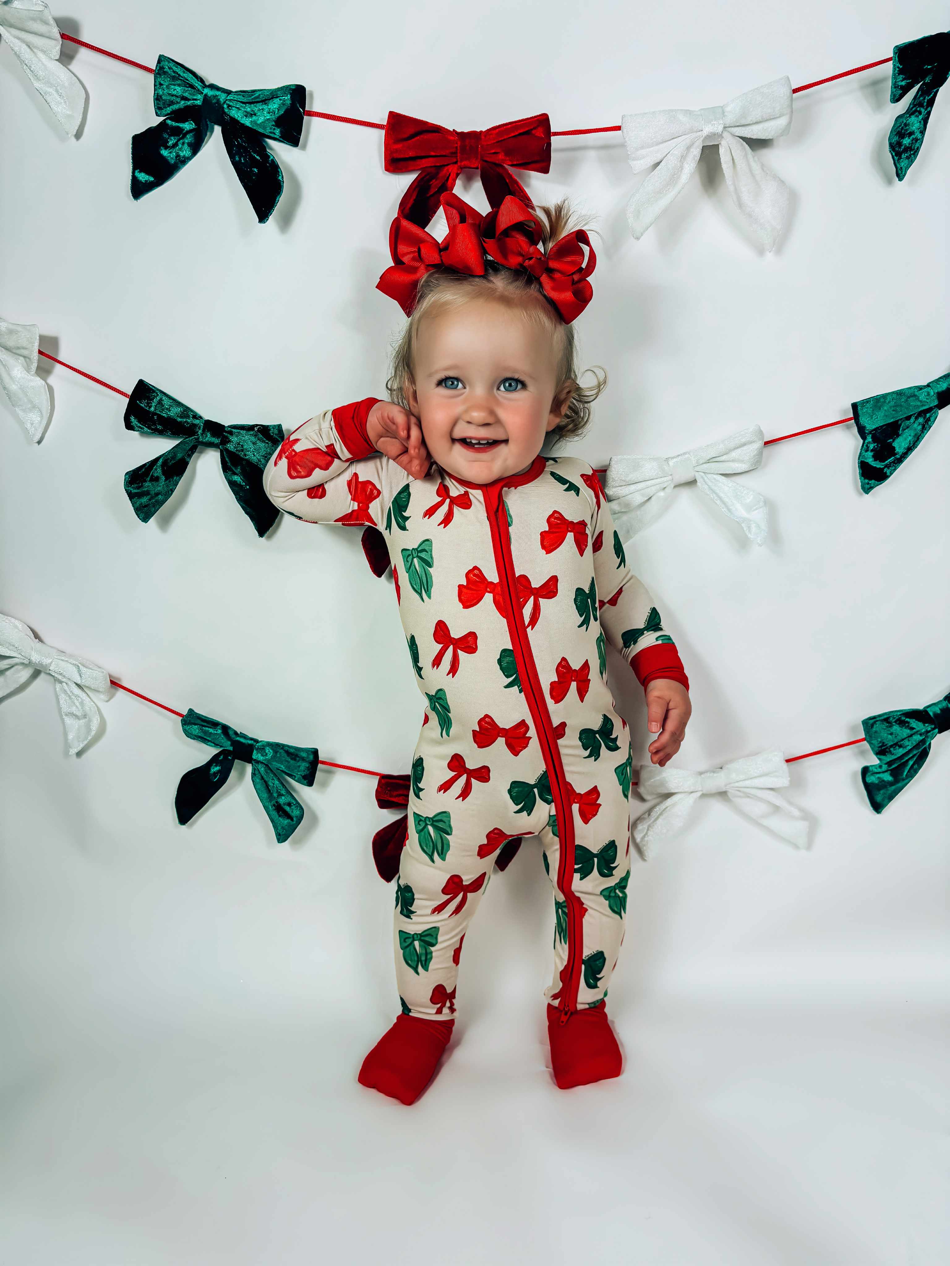 Bronx&Co. Christmas Bows Double Zippy Romper