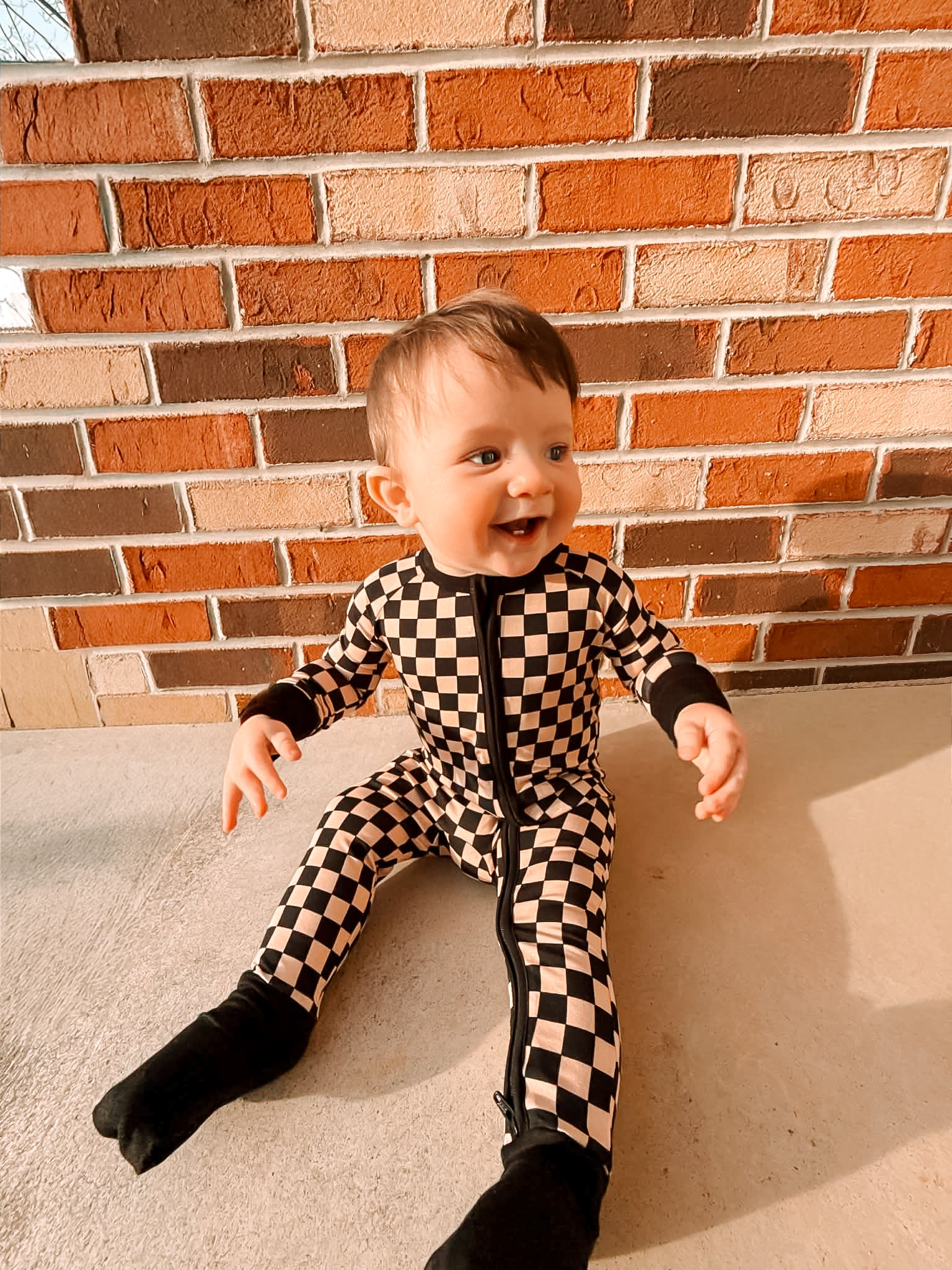 Cookies & Cream Checks Double Zippy Romper