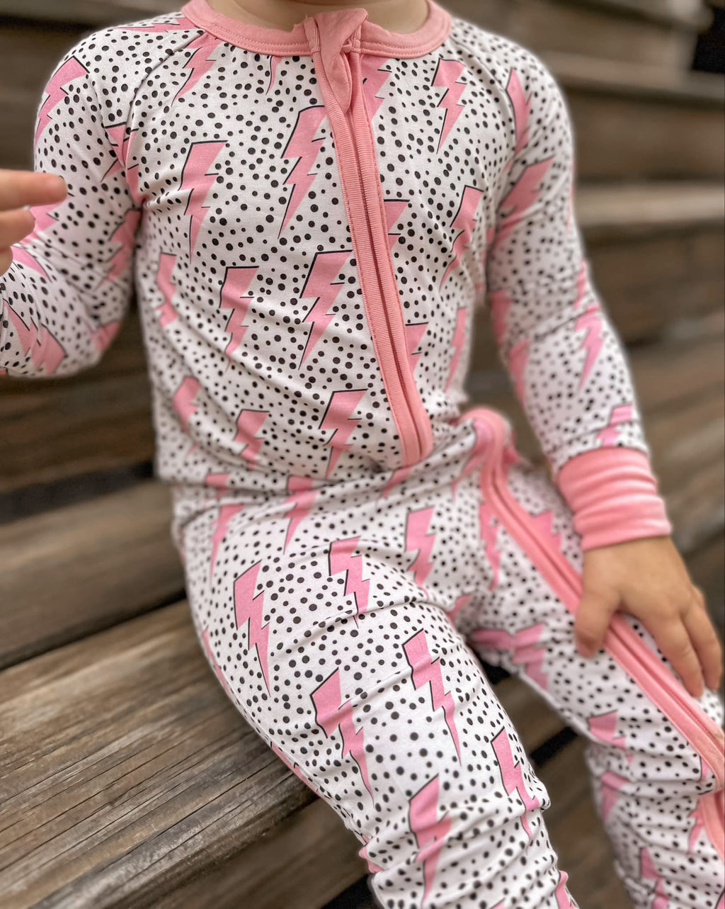 Pink Bolts Double Zippy Romper