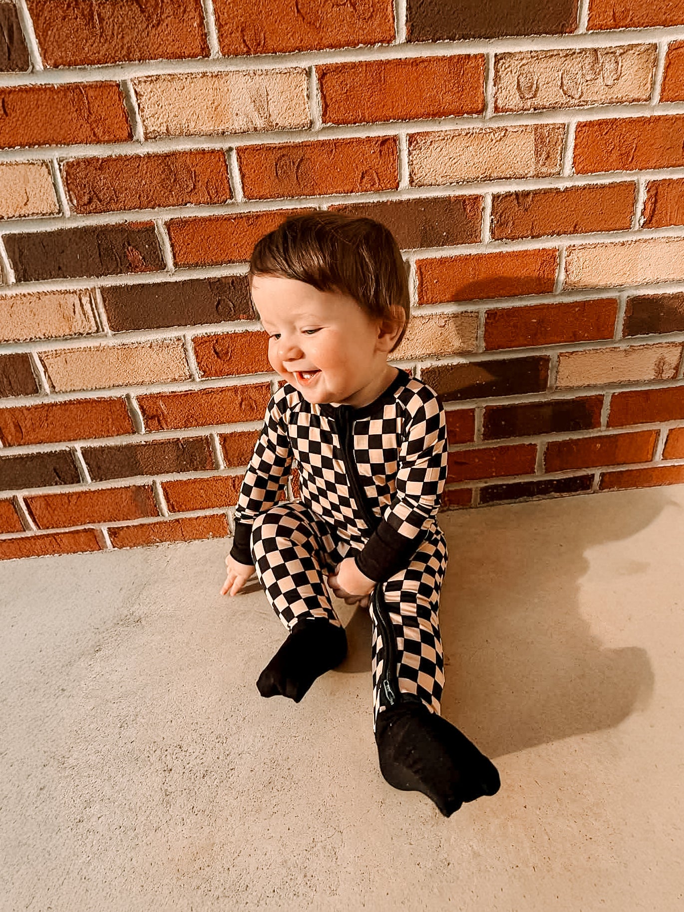 Cookies & Cream Checks Double Zippy Romper