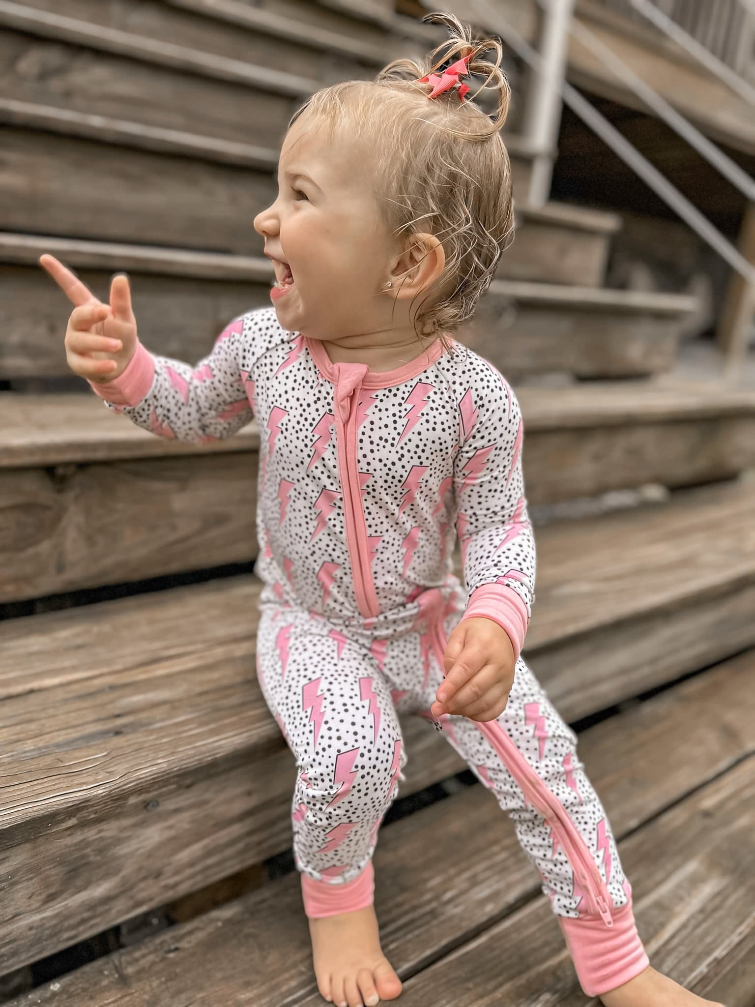 Pink Bolts Double Zippy Romper
