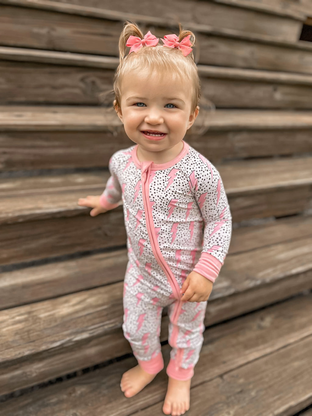 Pink Bolts Double Zippy Romper