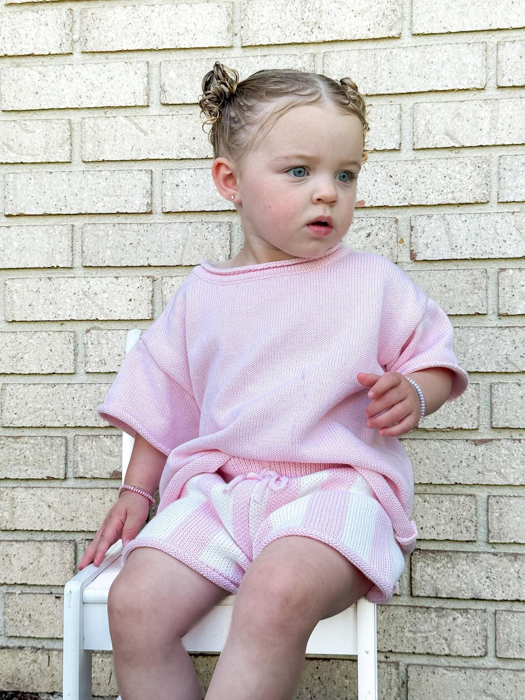 Light Pink Striped Knit Short Set