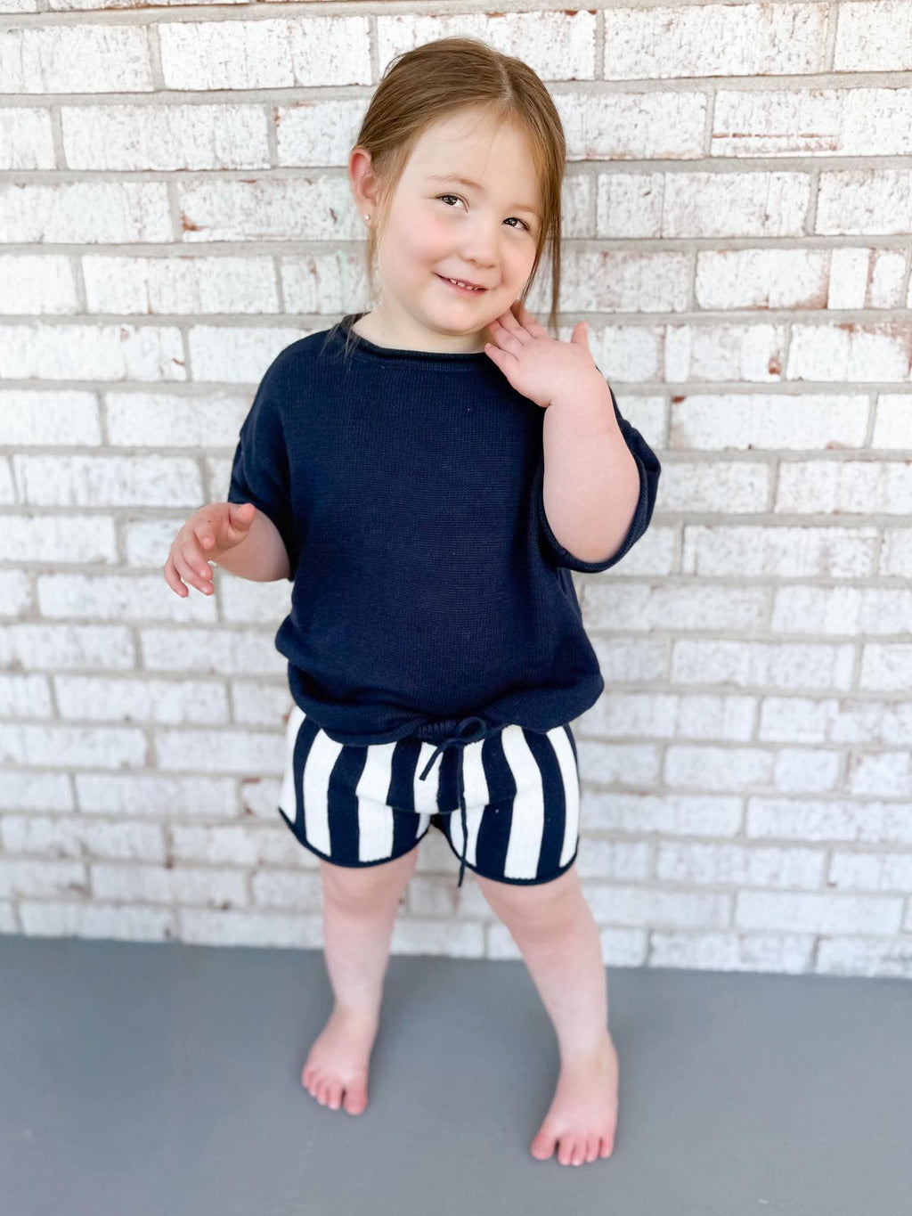 Navy Striped Knit Short Set