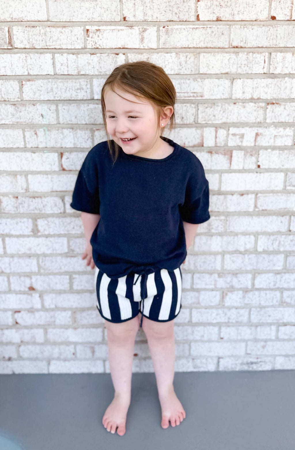 Navy Striped Knit Short Set