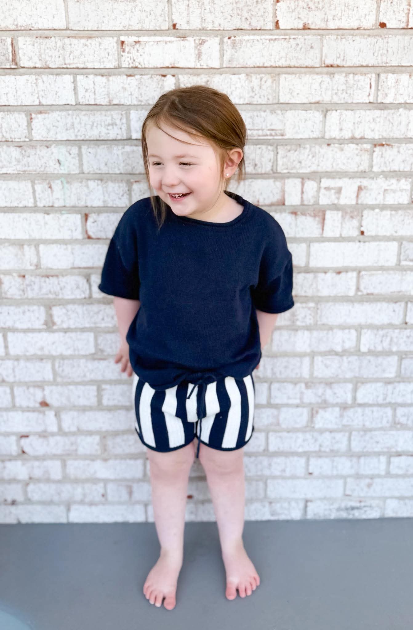 Navy Striped Knit Short Set