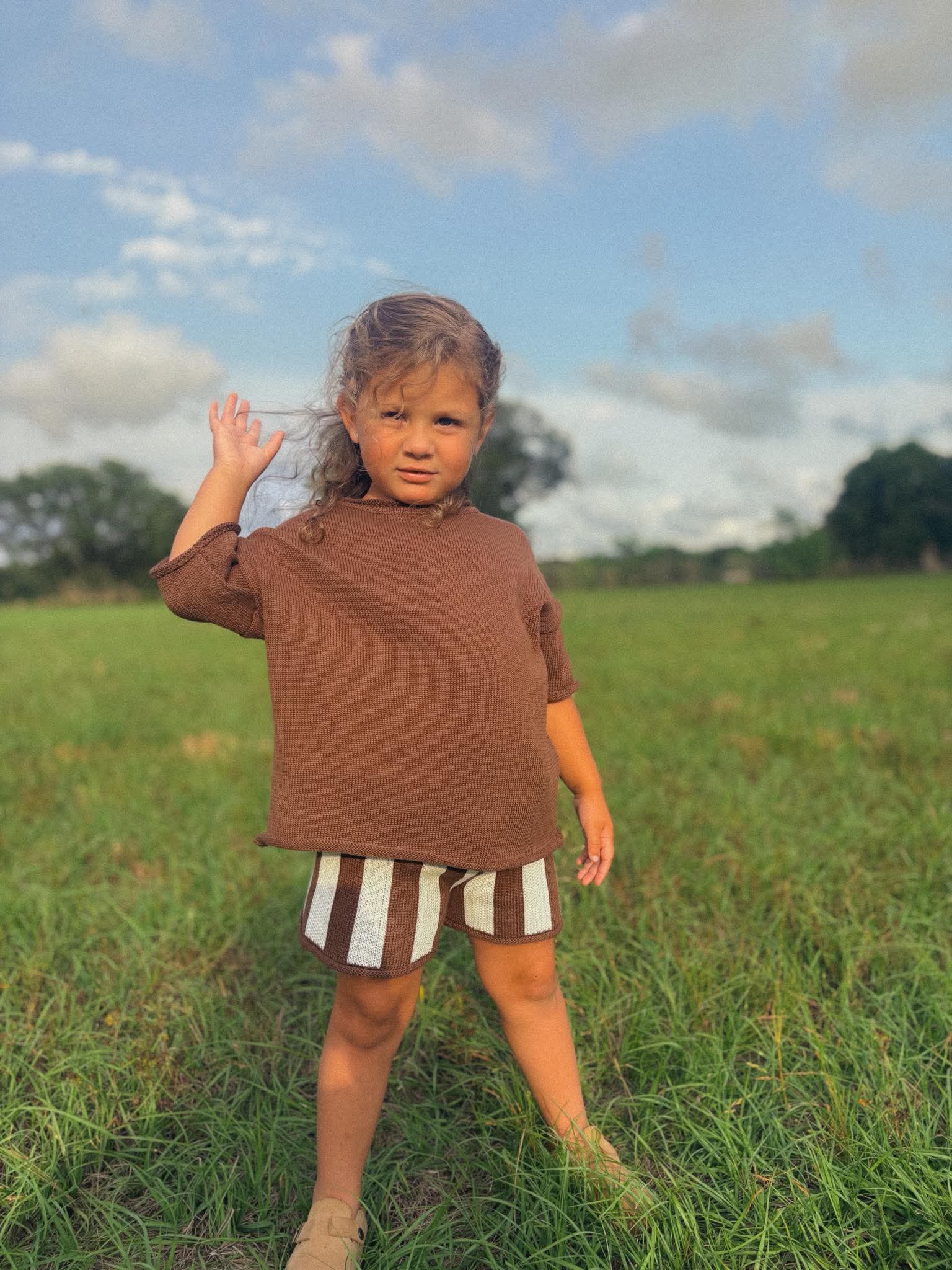Chocolate Striped Knit Short Set