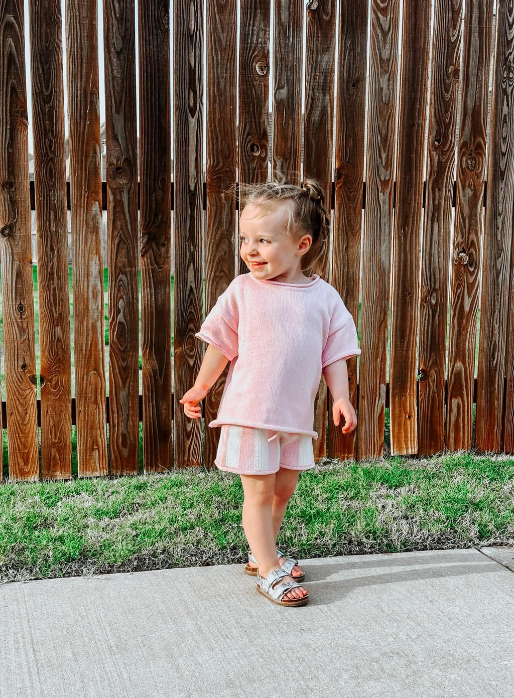 Light Pink Striped Knit Short Set
